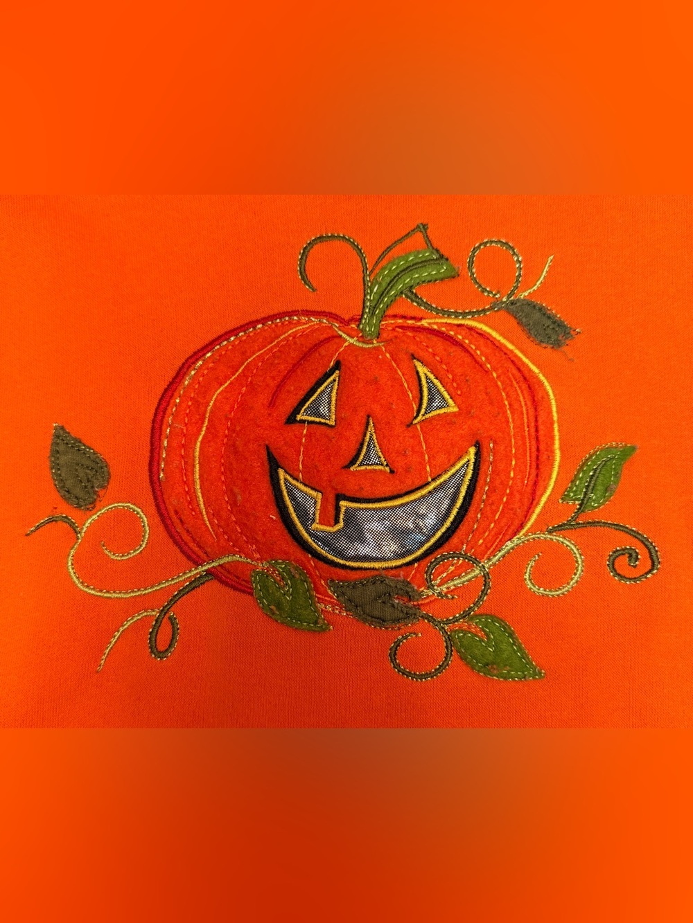 Vintage Women’s XL Orange Halloween Embroidered Pumpkin Sweater Jack O Lantern W